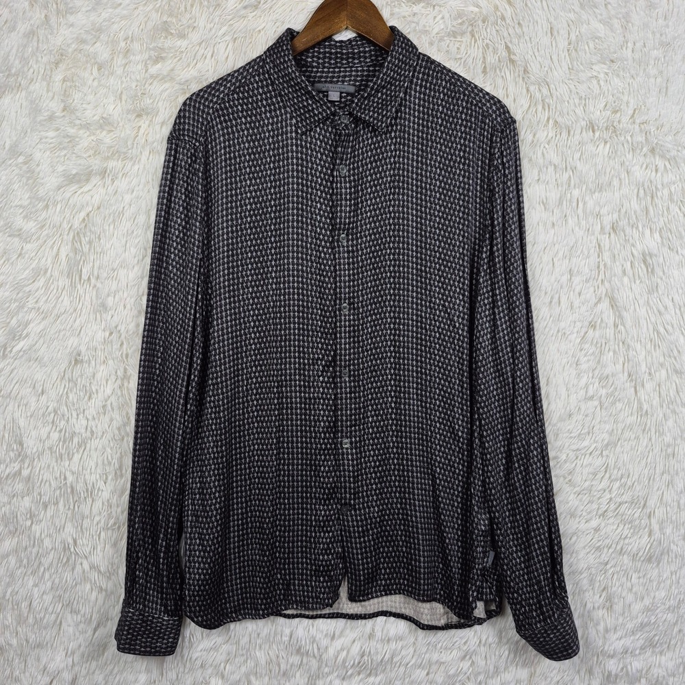 John Varvatos Mens L Ross Long Sleeve Black White Geometric Button Up Indie